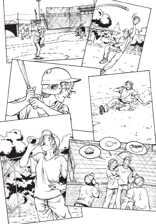 Page 13: burgers! chicken! dogs!